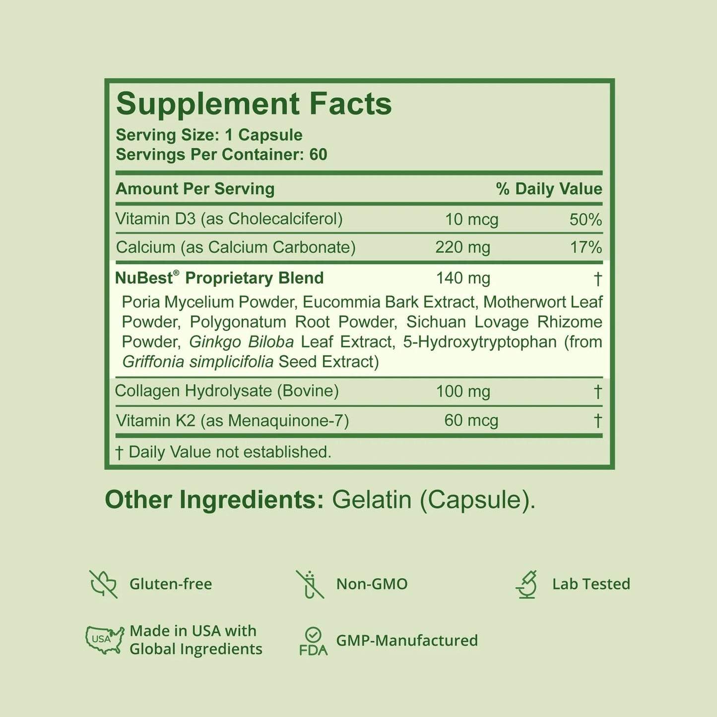 NuBest Tall 10+ Premium Bone Strength Formula, Enhanced Immunity and Overall Health for Age 10+ with Calcium, Vitamin D3, Vitamin K2, and Multivitamins | 60 Capsules | 1 Month Supply
