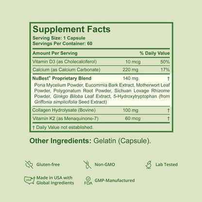 NuBest Tall 10+ Premium Bone Strength Formula, Enhanced Immunity and Overall Health for Age 10+ with Calcium, Vitamin D3, Vitamin K2, and Multivitamins | 60 Capsules | 1 Month Supply